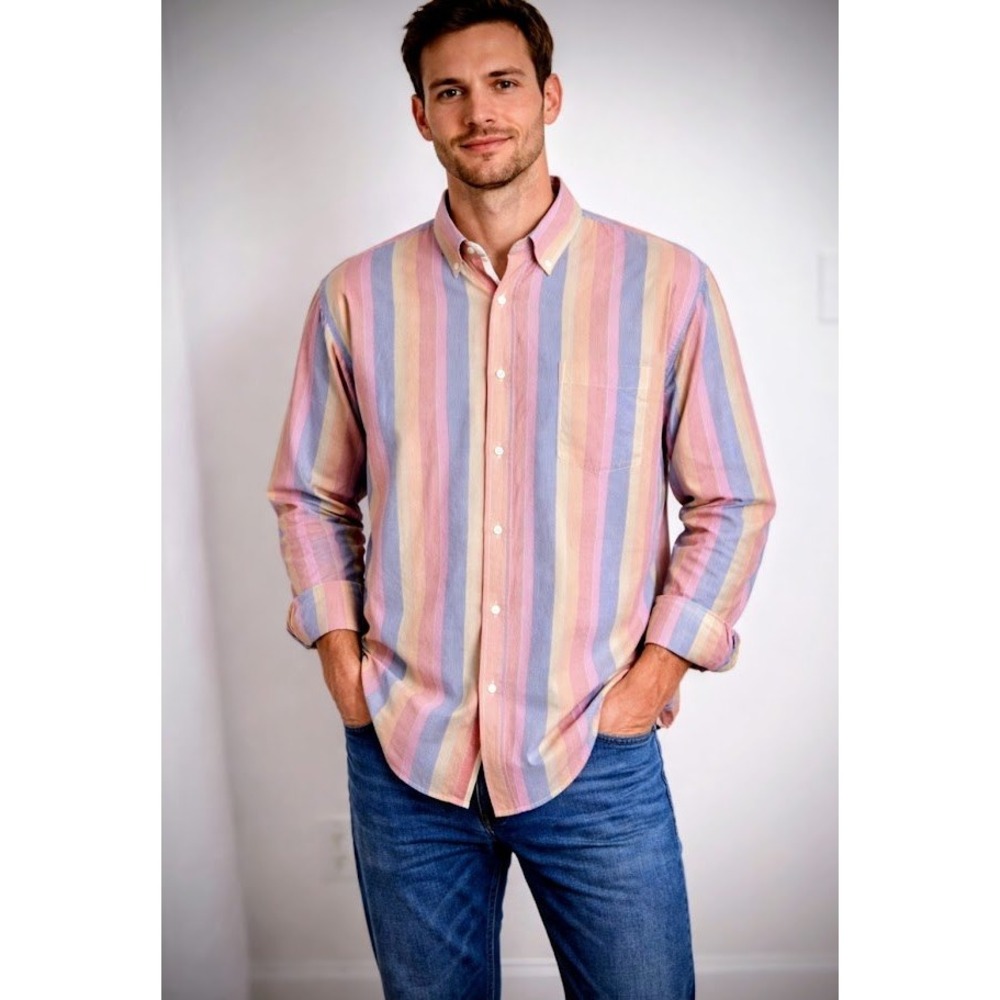 MIRTO Mens Continental Fit Long Sleeve Striped Button‎ Down Shirt XL